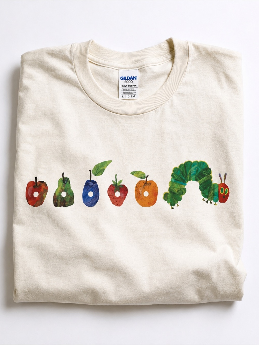 Gildan Kids' Cream Graphic Tee with Colorful Caterpillar and Fruit - Picture 3 of 4